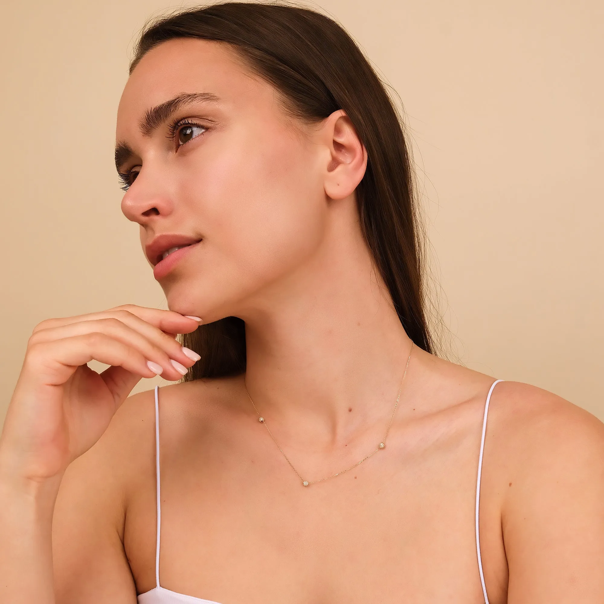 Triple Diamond Ball Station Necklace, Olivia SARAHELISE