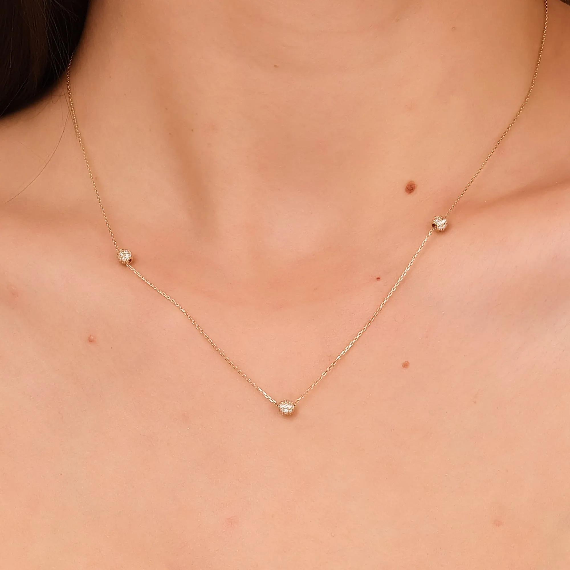 Triple Diamond Ball Station Necklace, Olivia SARAHELISE