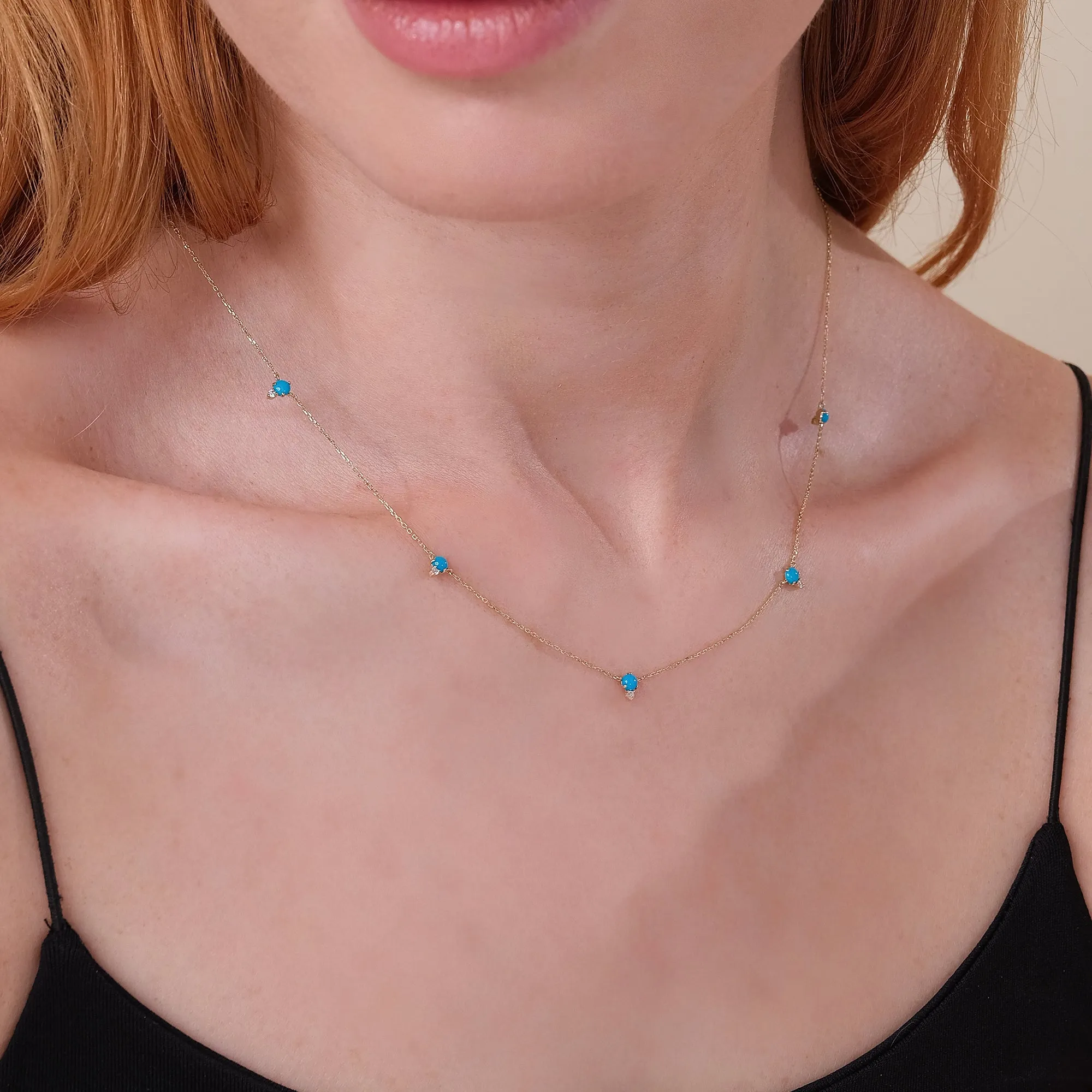 Turquoise Diamond Station Necklace, Winona SARAHELISE