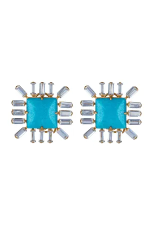 Turquoise Square Button Earrings
