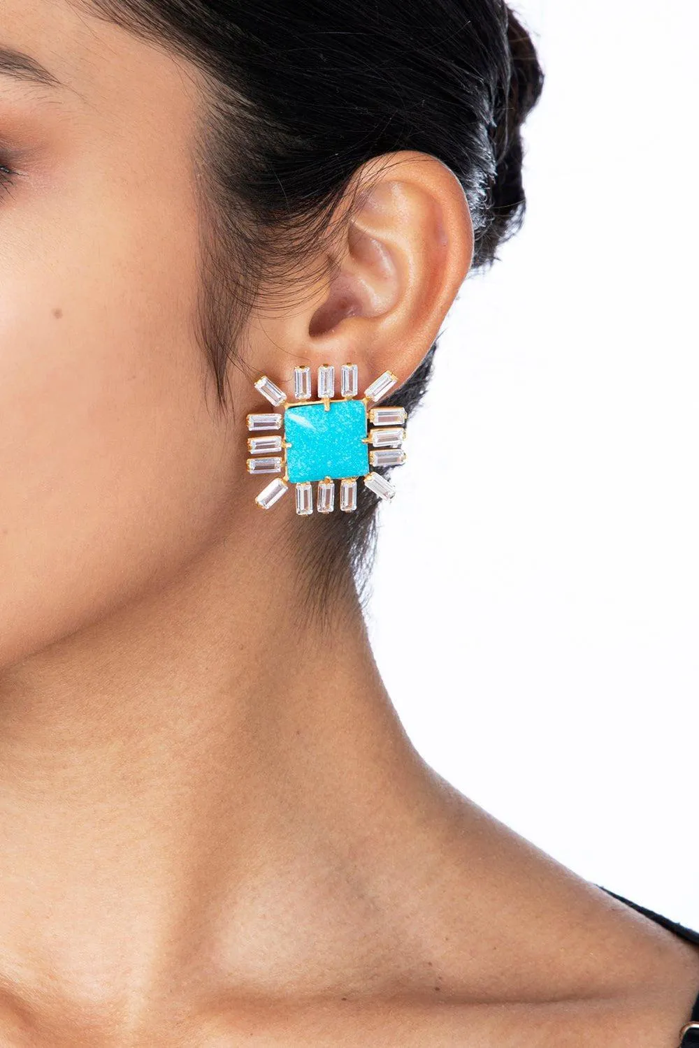 Turquoise Square Button Earrings