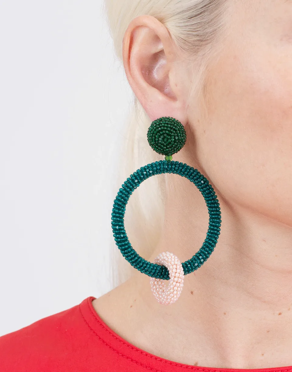 Two Tone Double Hoop Beaded Earrings