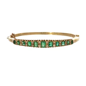 Victorian 1.80ctw Graduated Emerald & Diamond 15K Yellow Gold Bangle