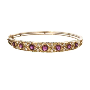 Victorian 2.65ctw Graduated Ruby & Diamond 18K Gold Bangle
