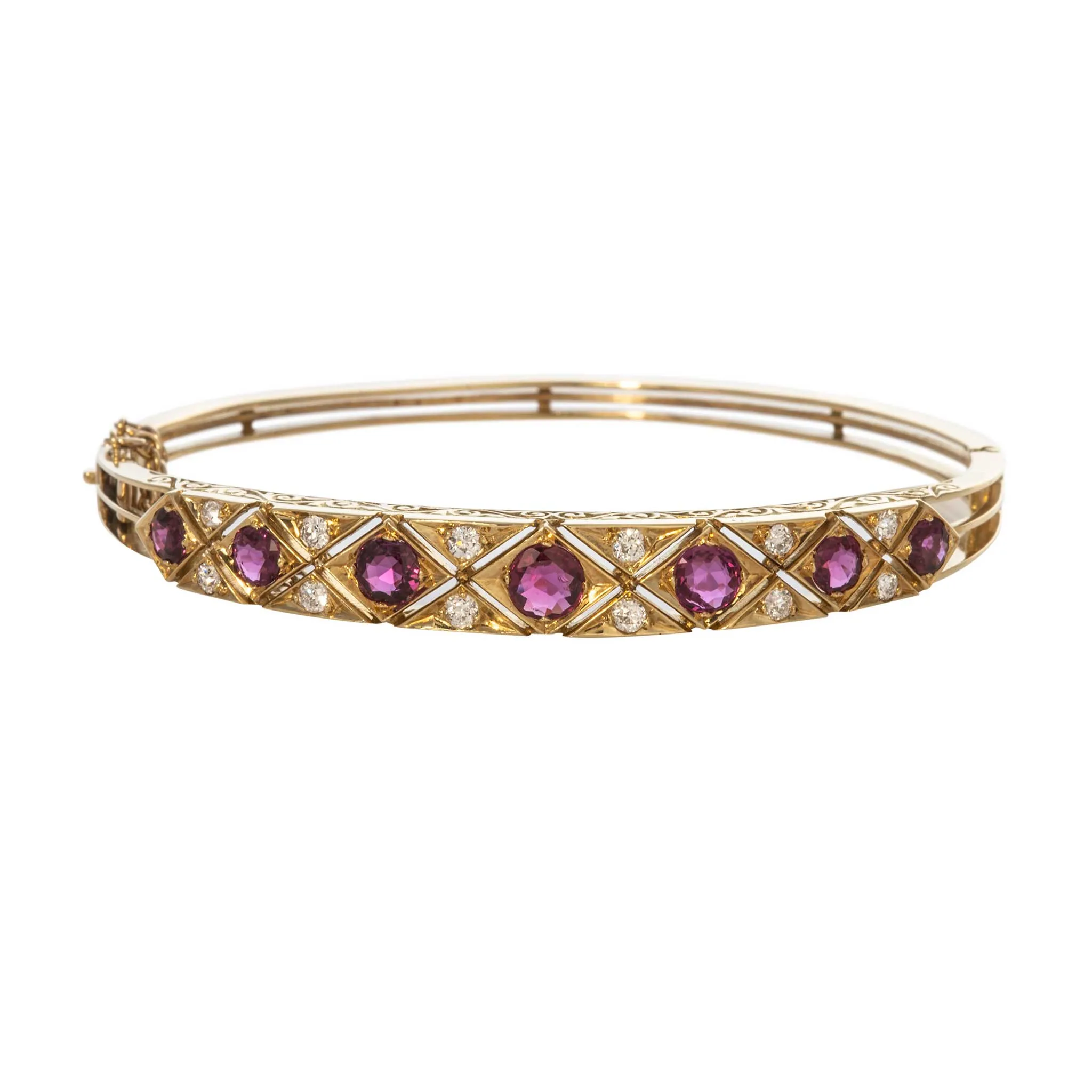 Victorian 2.65ctw Graduated Ruby & Diamond 18K Gold Bangle