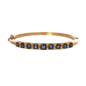 Victorian 4ctw Graduated Sapphire & Diamond 15K Gold Bangle
