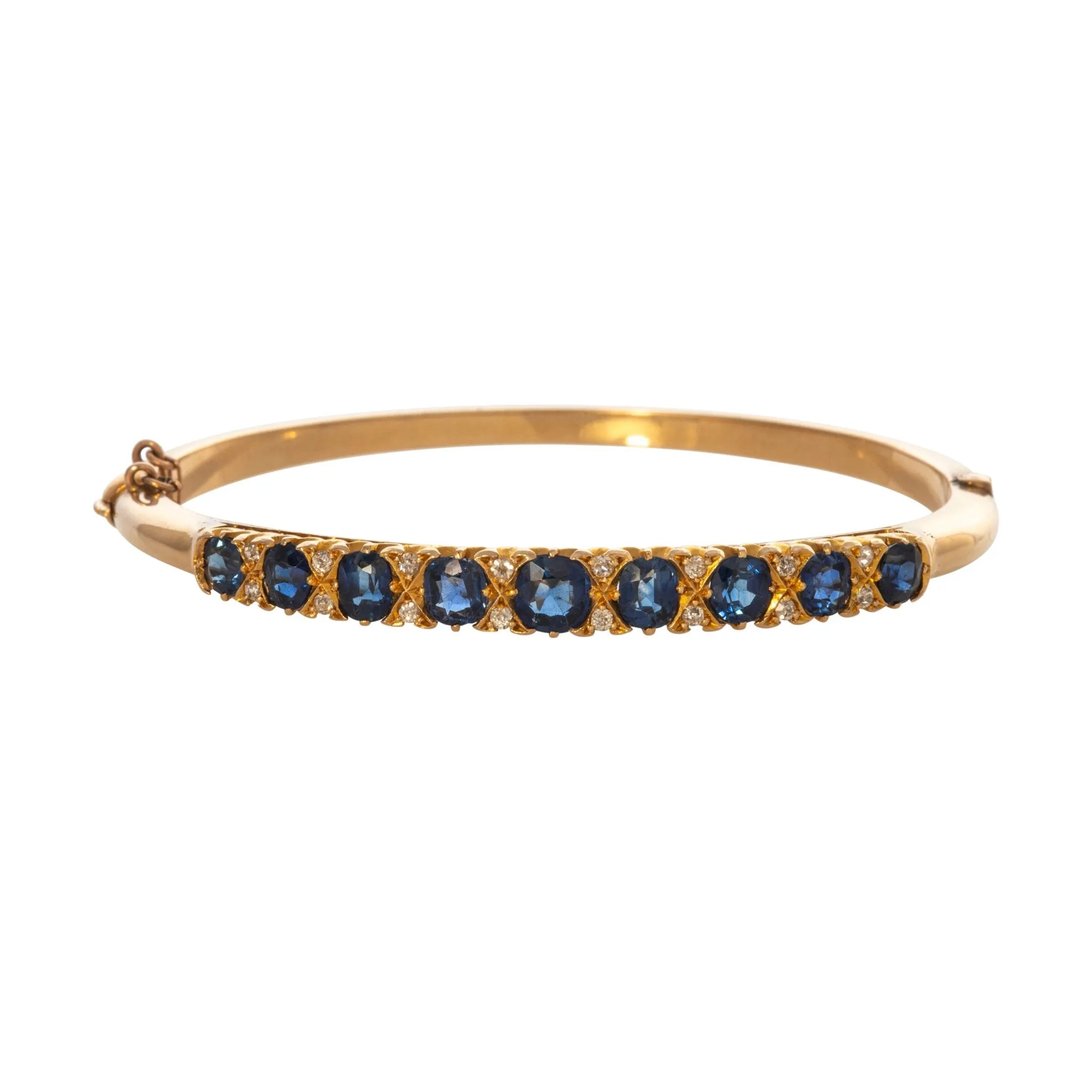 Victorian 4ctw Graduated Sapphire & Diamond 15K Gold Bangle