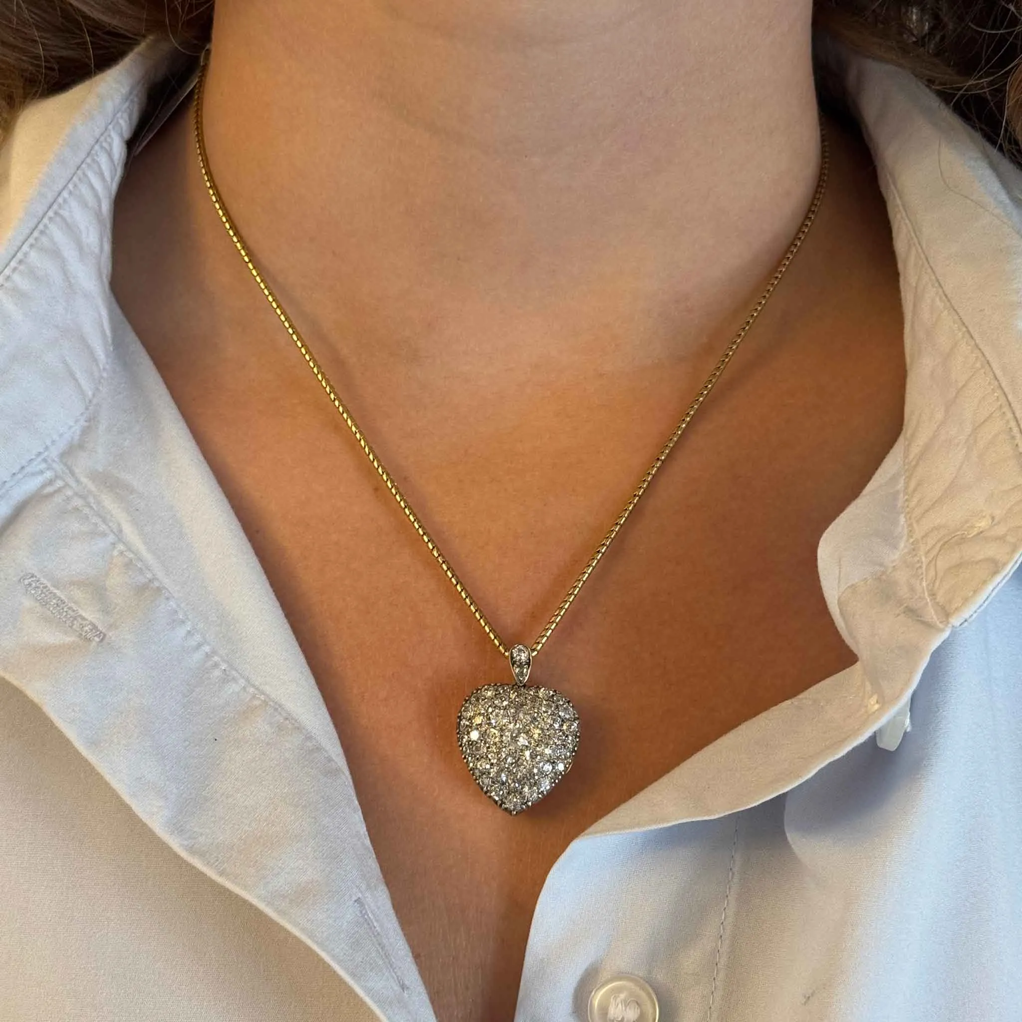 Victorian 4ctw Old Mine Cut Diamond Pav Heart Pendant Necklace Croghans