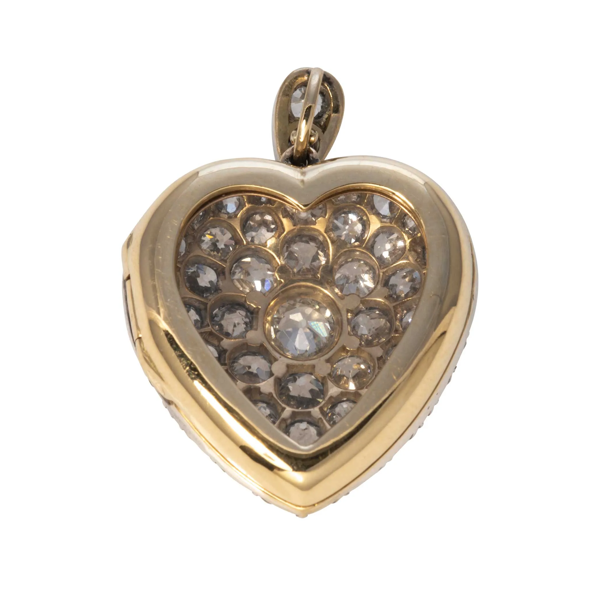 Victorian 4ctw Old Mine Cut Diamond Pav Heart Pendant Necklace Croghans