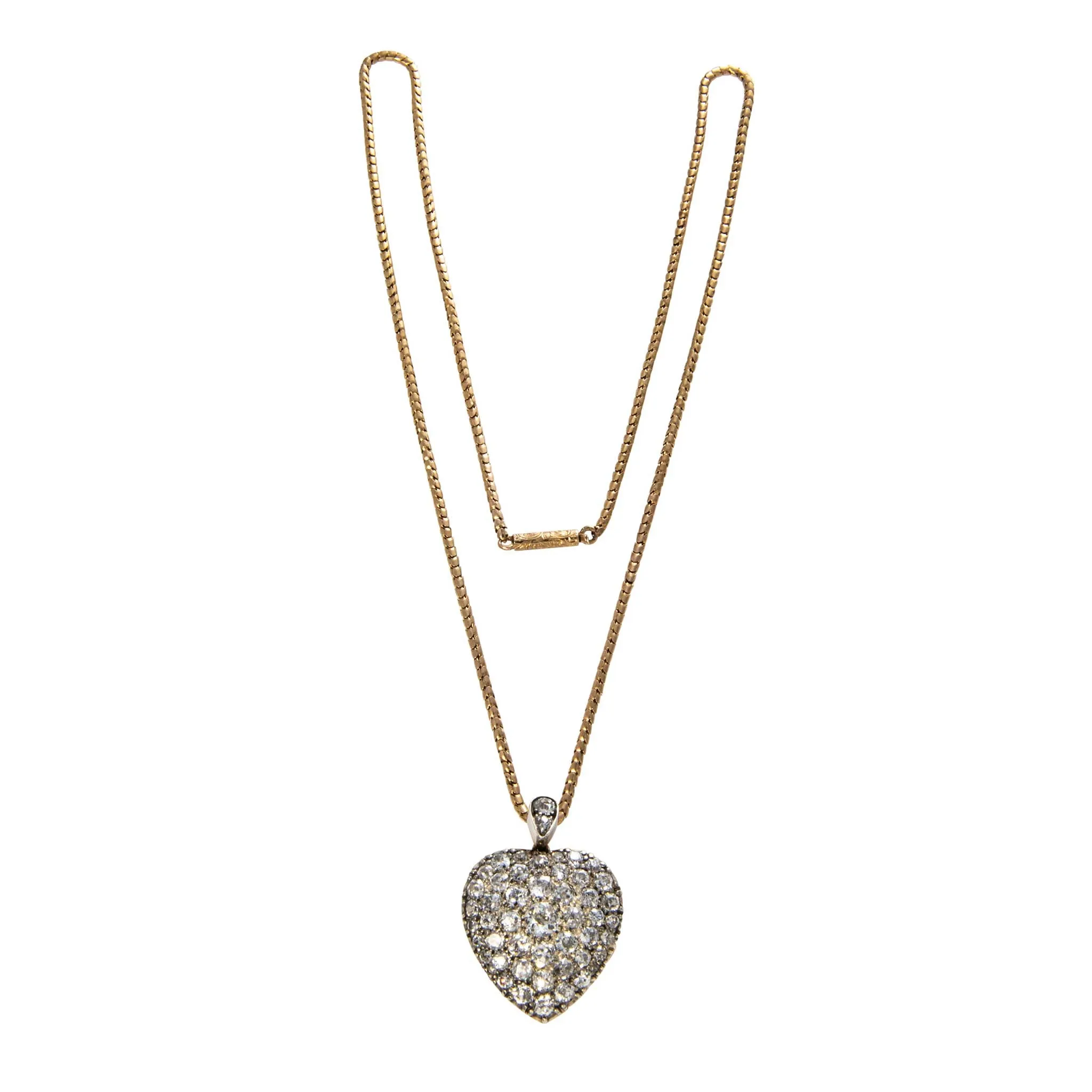 Victorian 4ctw Old Mine Cut Diamond Pav Heart Pendant Necklace Croghans