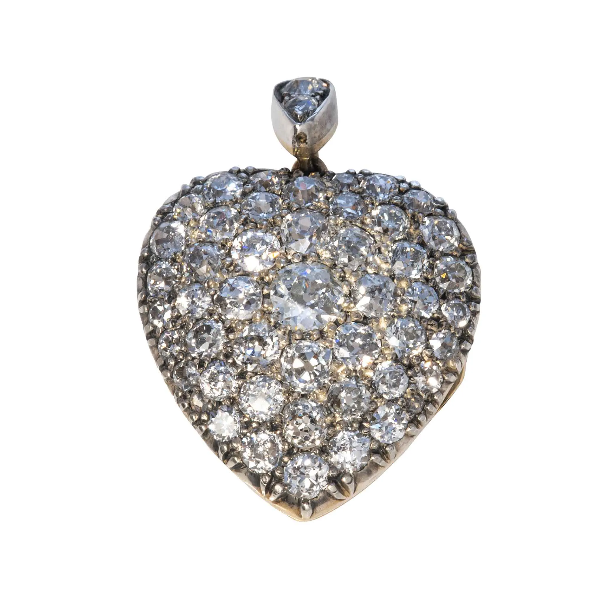Victorian 4ctw Old Mine Cut Diamond Pav Heart Pendant Necklace Croghans