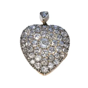 Victorian 4ctw Old Mine Cut Diamond Pav Heart Pendant Necklace Croghans
