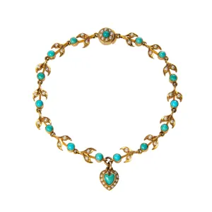 Victorian Turquoise & Seed Pearl 14K Gold Bracelet