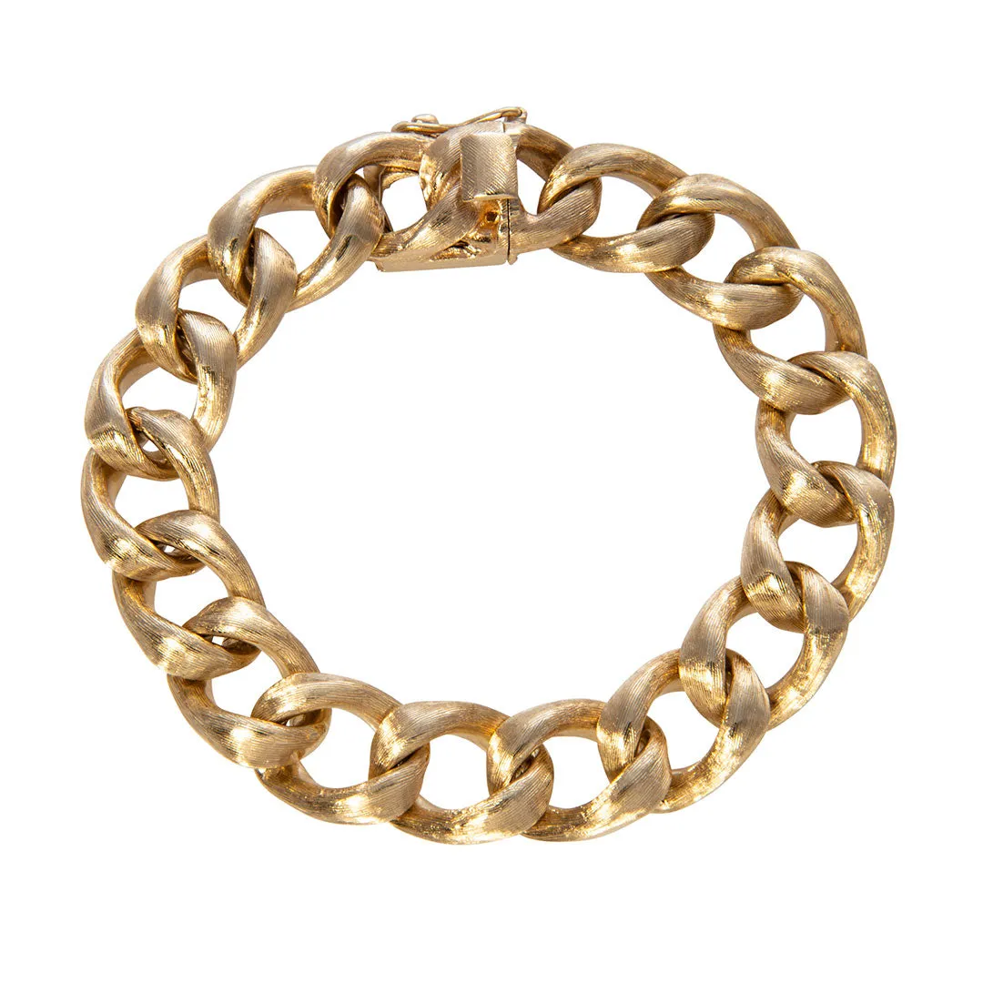 Vintage 14K Yellow Gold Brushed Curb Link Bracelet