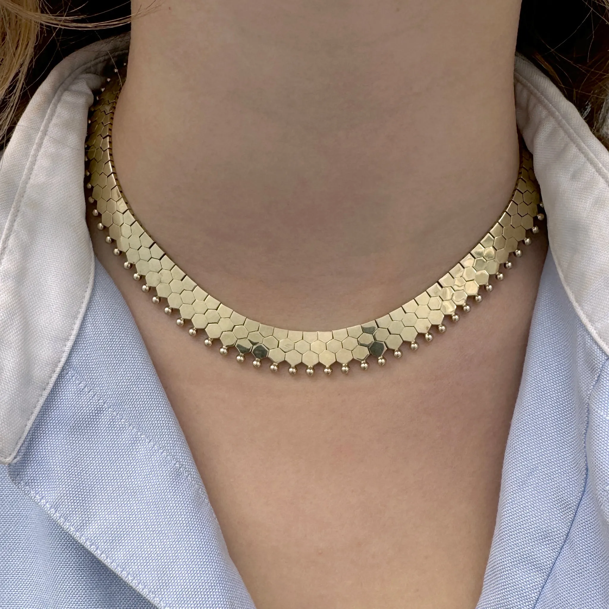 Vintage 14K Yellow Gold Hexagonal Collar Necklace Croghans