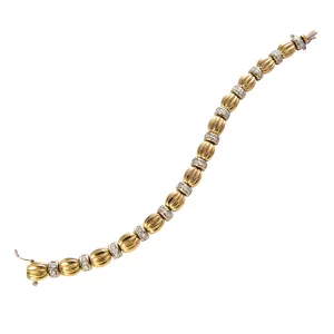 Vintage 1.62ctw Diamond 18K Gold Ribbed Bracelet