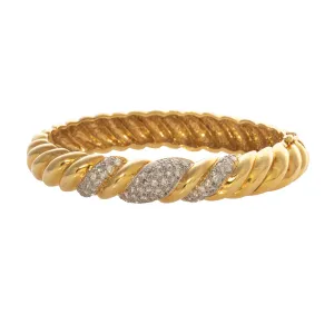 Vintage 1ctw Diamond Pav 18K Gold Twist Bangle