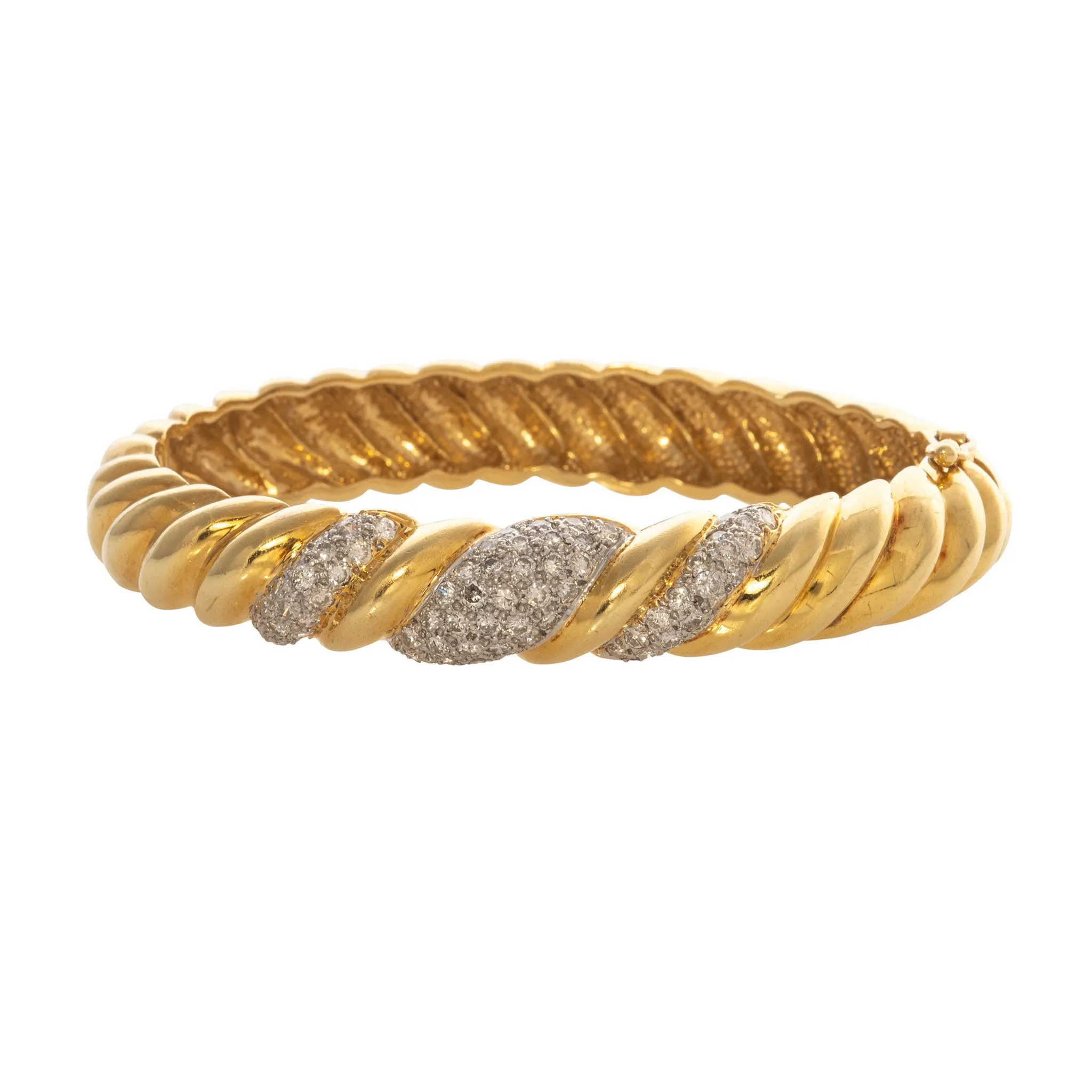 Vintage 1ctw Diamond Pav 18K Gold Twist Bangle