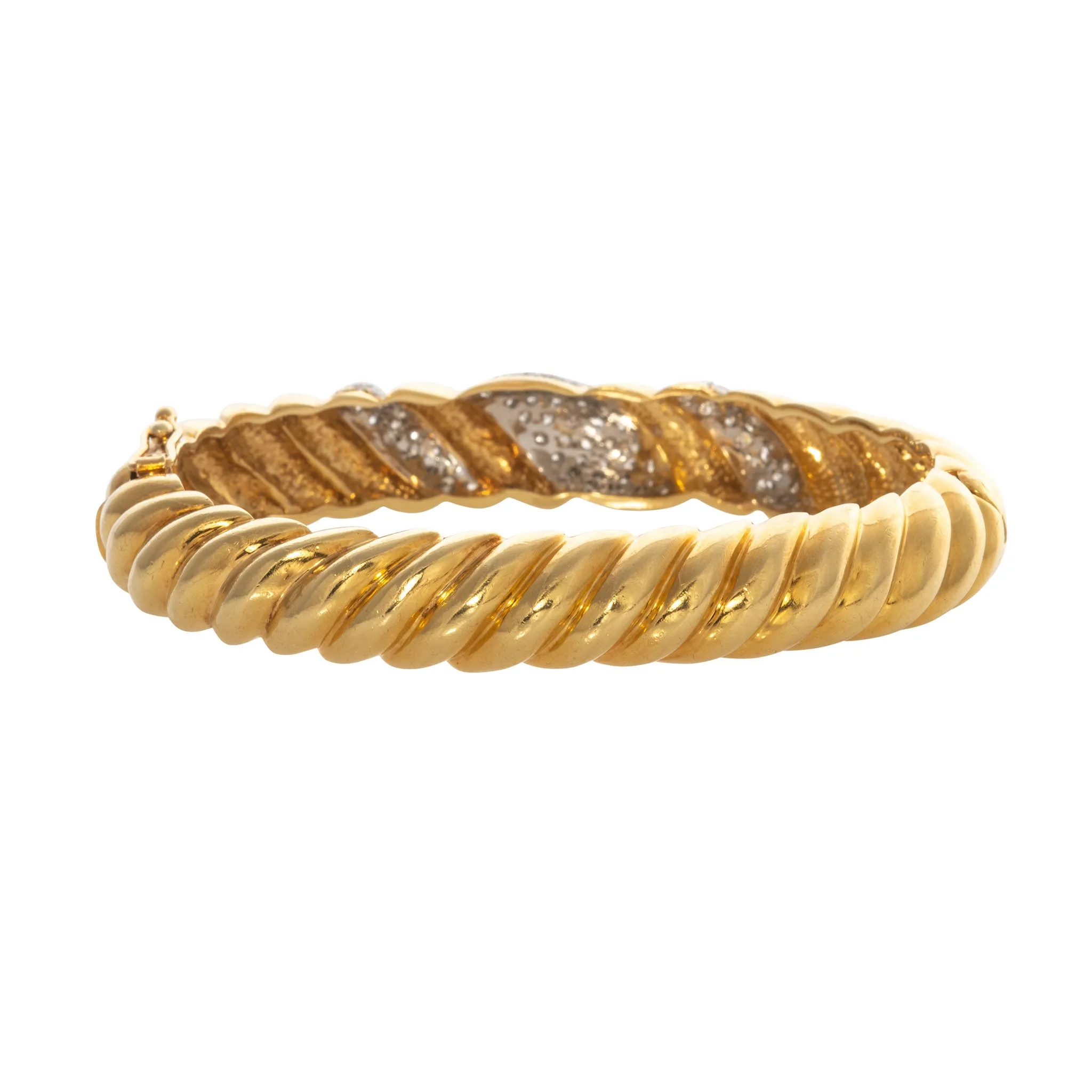 Vintage 1ctw Diamond Pav 18K Gold Twist Bangle