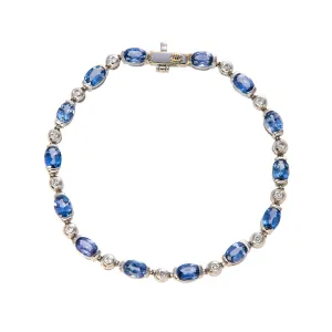 Vintage 6.16ctw Oval Sapphire & .39ctw Diamond 18K Gold Bracelet