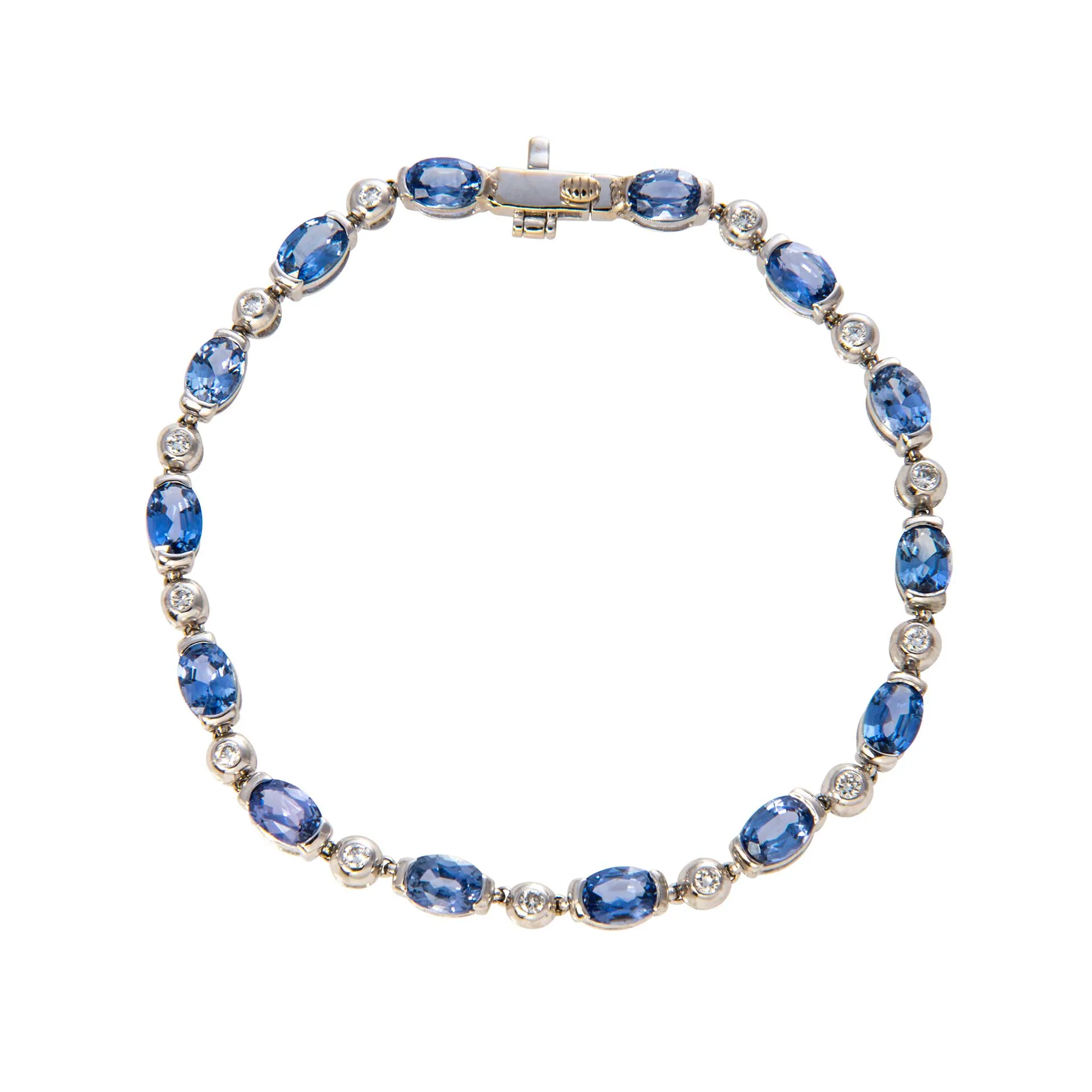 Vintage 6.16ctw Oval Sapphire & .39ctw Diamond 18K Gold Bracelet