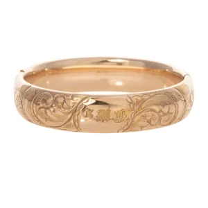 Vintage Engraved Scroll Pattern Gold-Filled Bangle