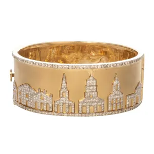 Wide Charleston Skyline Cuff Bangle with Diamonds